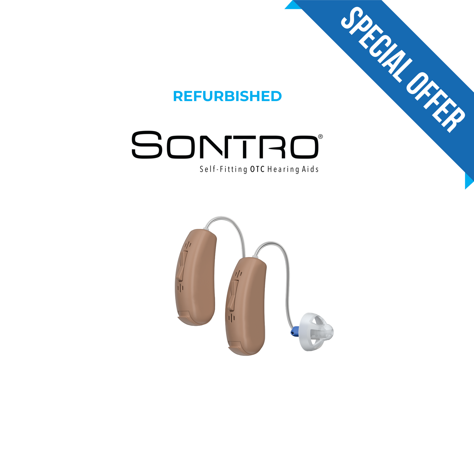 Refurbished Sontro® Self-Fitting OTC Hearing Aids, Beige Set