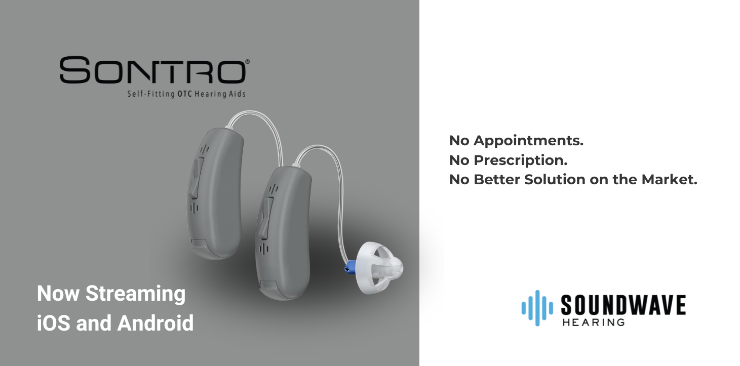 Image of Sontro Self-Fitting OTC Hearing Aids with Call to action for ease of use