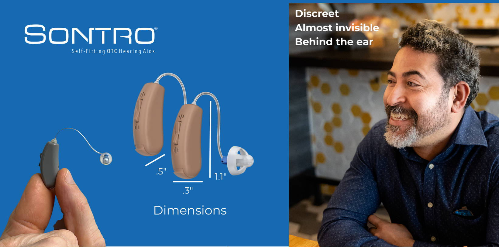 Dimensions of Discreet Sontro Self-Fitting OTC Hearing Aids 