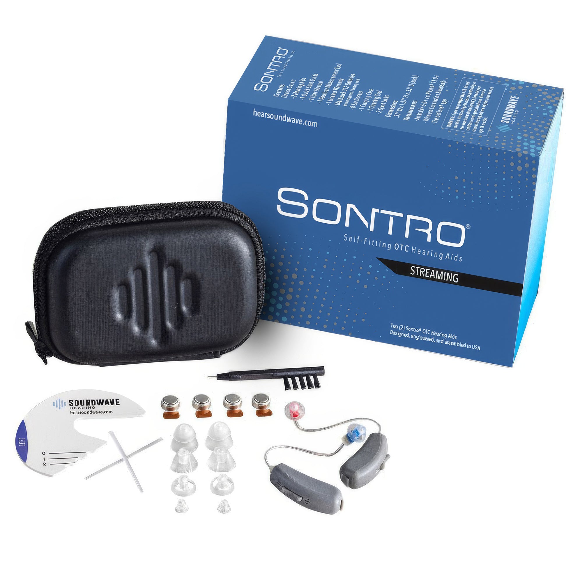 Sontro Self-Fitting OTC Hearing Aids Model AI-S Streaming Grey Packaging