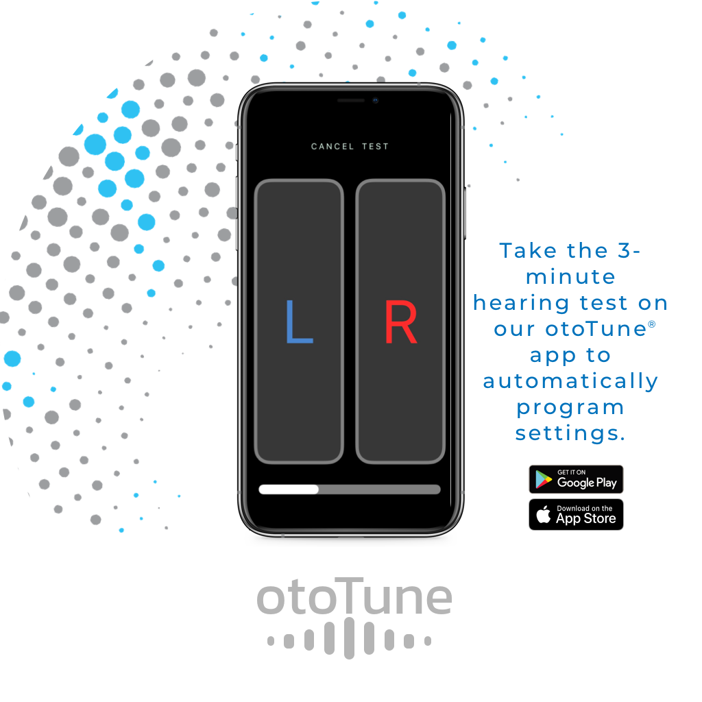 otoTune app with user interface for a 3-minute clinically validated hearing test