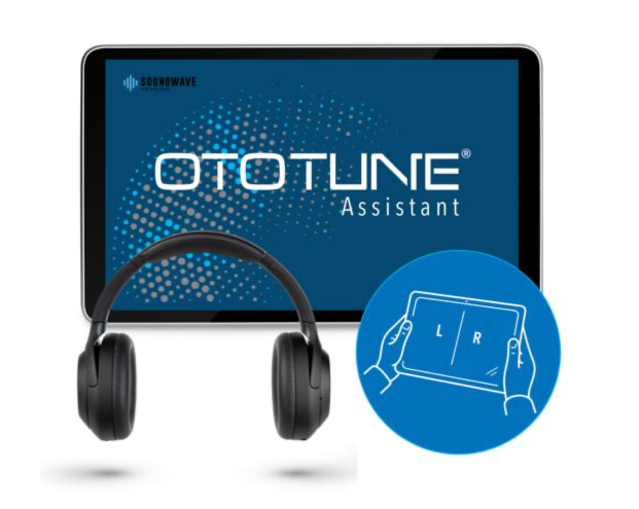 The otoTune Assistant, A Hearing Care Clinical Service on a tablet with calibrated headphones.